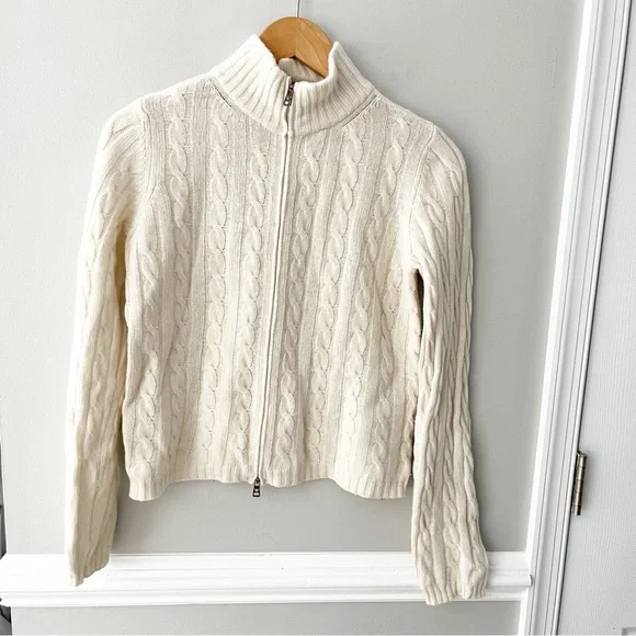 Weekend Max Mara Beige Wool Cashmere Angora Cropped Quarter Zip Quiet Luxury S - Picture 2 of 7